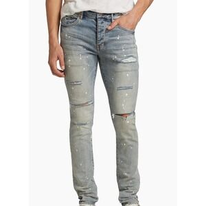 Purple Brand Slim Fit Low Rise Distressed Paint Splatter Jeans 
34 New With Tags